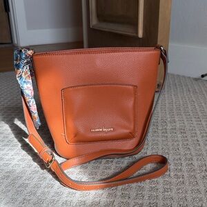 Nanette Lepore Orange Pebbled Crossbody with Floral Tie